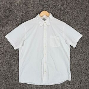 Brooks Brothers Seersucker Shirt Mens L White Short Sleeve Button Down Stretch
